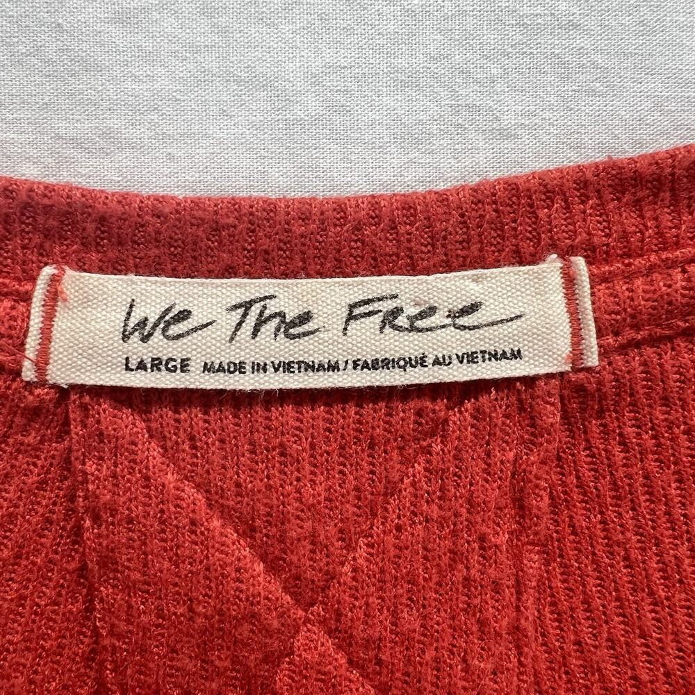 We The Free People Thermal Top Women L Orange Waffle Knit Oversized Long Sleeve - Picture 4 of 15